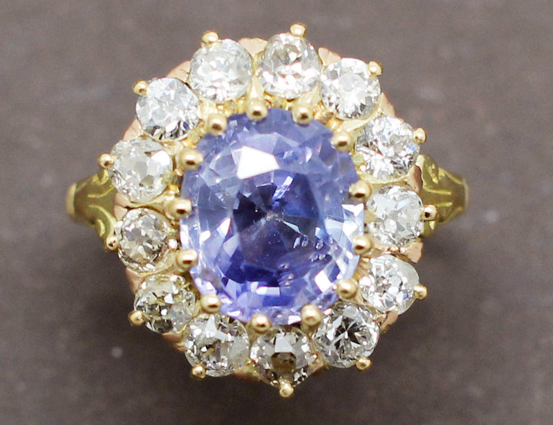 Bague fin XIXe Saphir Entourage Diamants