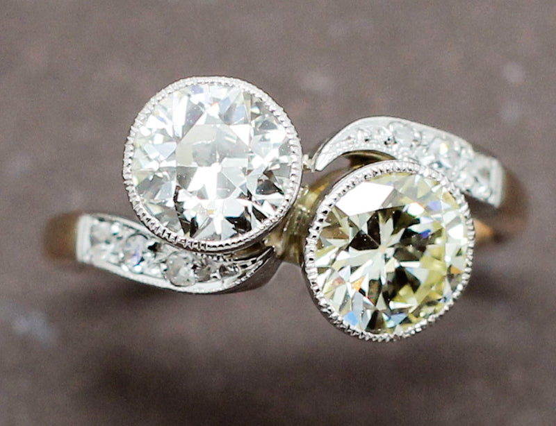 Bague Toi et Moi Diamants Jaune et Blanc