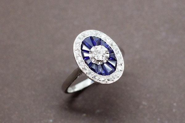 Bague Art Déco Ovale Saphirs Diamants