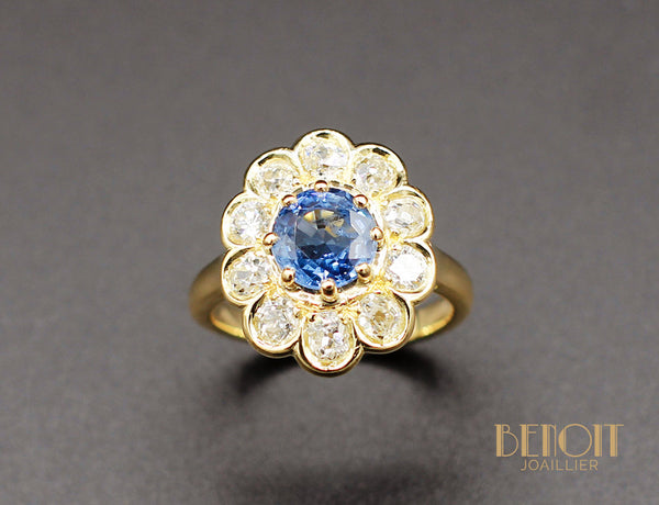 Bague Fleur Saphir Diamants
