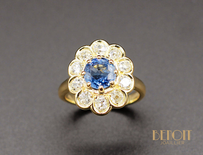 Bague Fleur Saphir Diamants