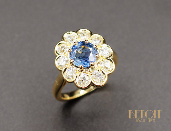 Bague Fleur Saphir Diamants