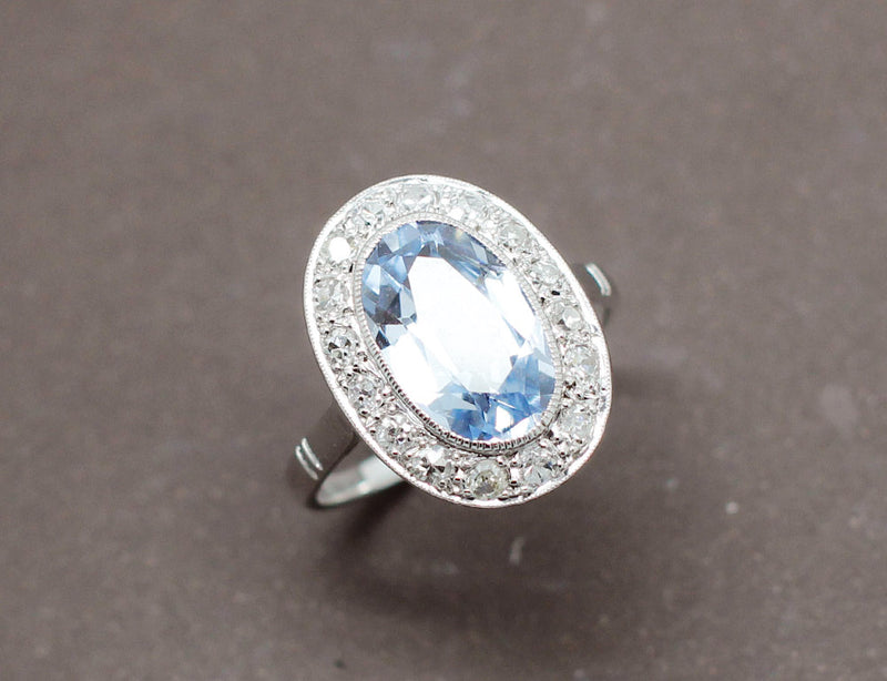 Bague Aigue Marine Diamants 1930