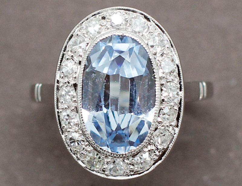 Bague Aigue Marine Diamants 1930