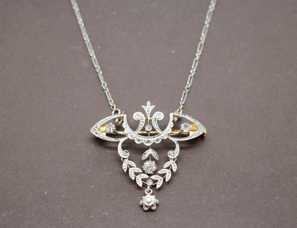 Broche Pendentif En Argent Or Et Diamants Fin 19ème Siècle - Occasion