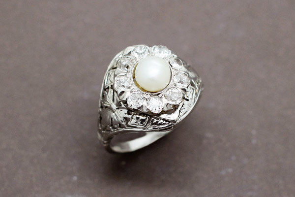 Bague Fleur Perle Diamants