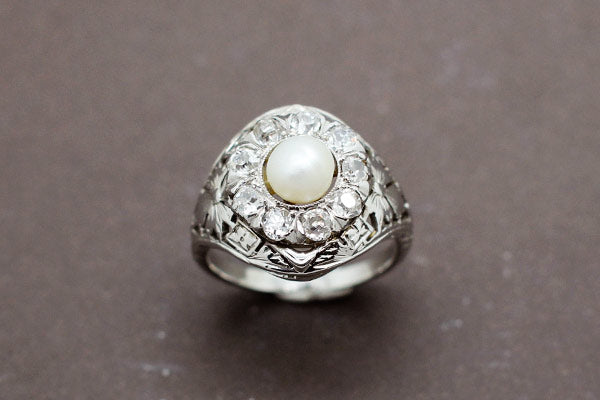 Bague Fleur Perle Diamants