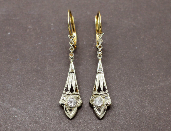 Boucles d'Oreilles Art Déco 2 Ors Diamants