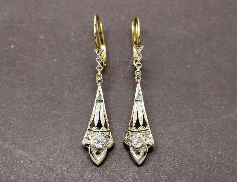 Boucles d'Oreilles Art Déco 2 Ors Diamants