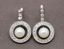 Boucles d'oreilles Art Déco Perles Diamants