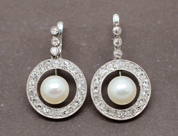 Boucles d'oreilles Art Déco Perles Diamants