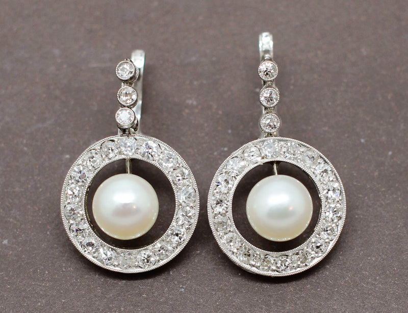 Boucles d'oreilles Art Déco Perles Diamants