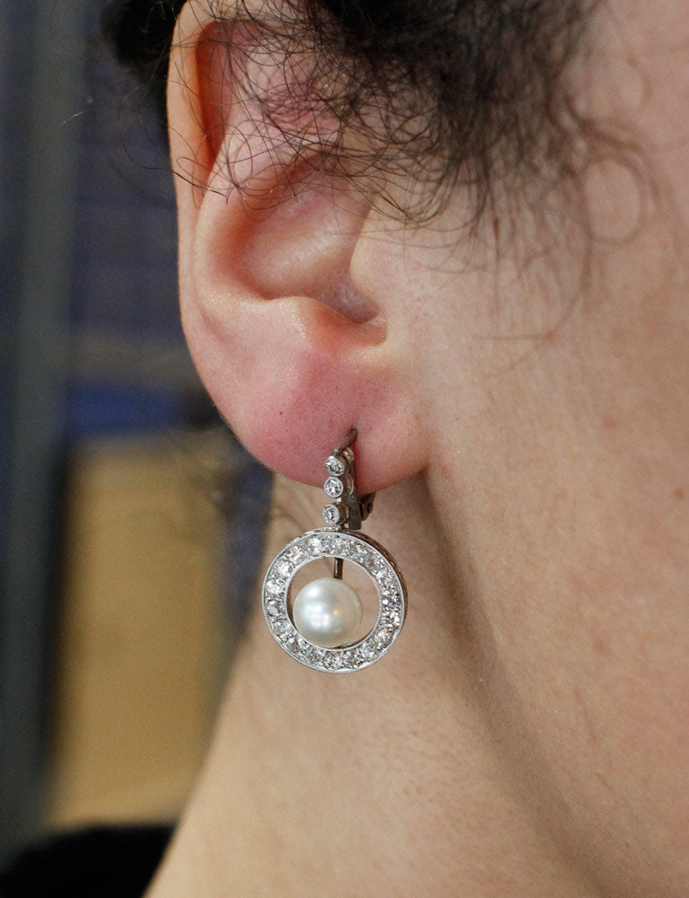 Boucles d'oreilles Art Déco Perles Diamants