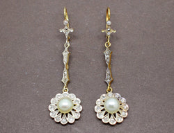 Boucles d'Oreilles Pendantes Perles et Diamants