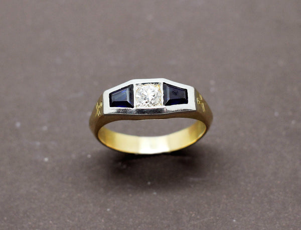 Bague Chevalière Art Déco Diamant Saphirs