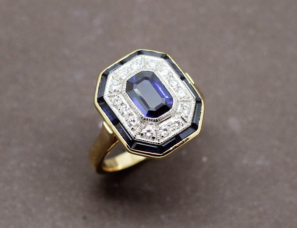 Bague Art Déco Saphirs Diamants