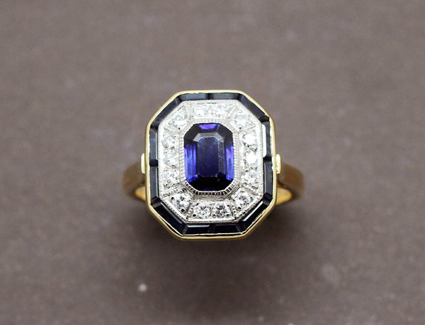 Bague Art Déco Saphirs Diamants