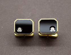 Boutons de Manchette Style Art Déco Onyx Diamants