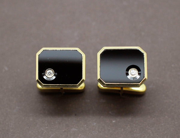 Boutons de Manchette Style Art Déco Onyx Diamants