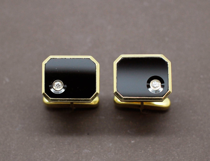 Boutons de Manchette Style Art Déco Onyx Diamants