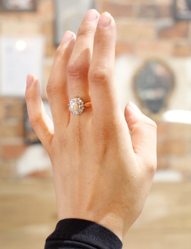 Bague Fleur Perle et Diamants