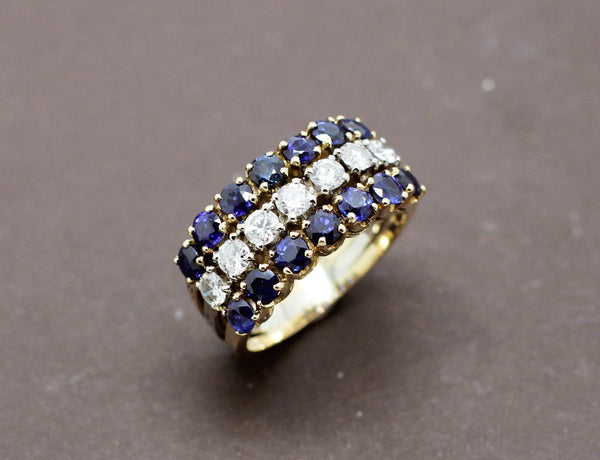 Bague Trois Rangs Diamants Saphirs