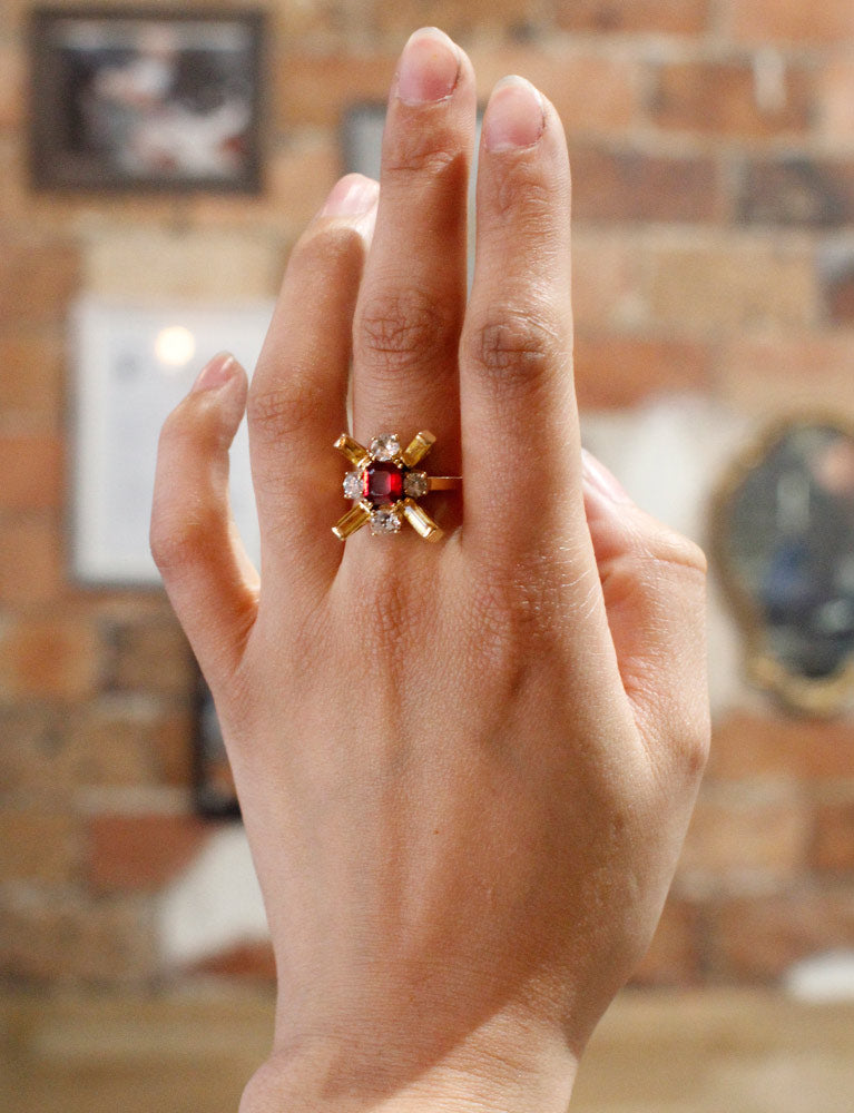 Bague Cocktail Rubellite Diamant Saphirs Jaune
