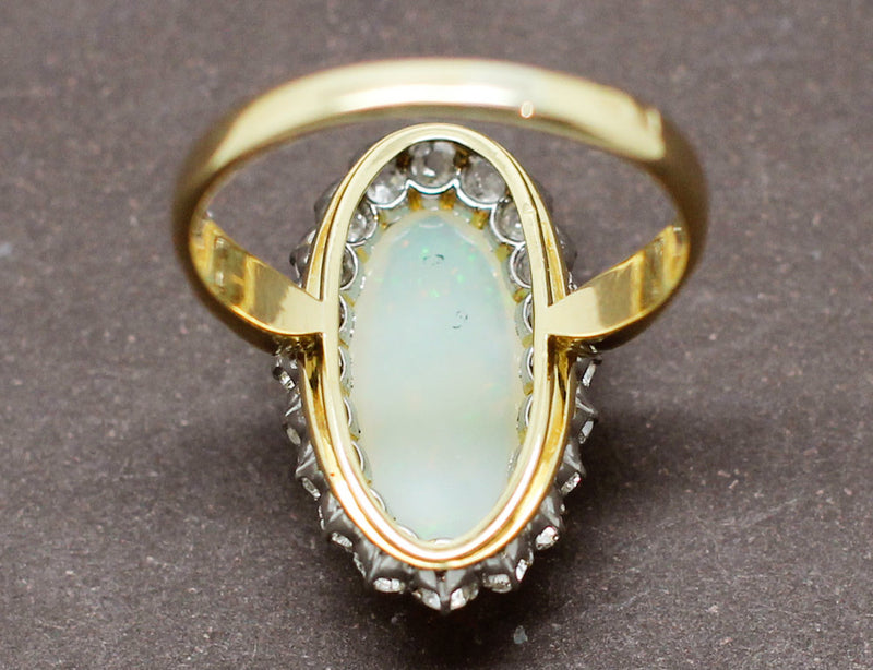 Bague XIXe Opale Blanche et Diamants