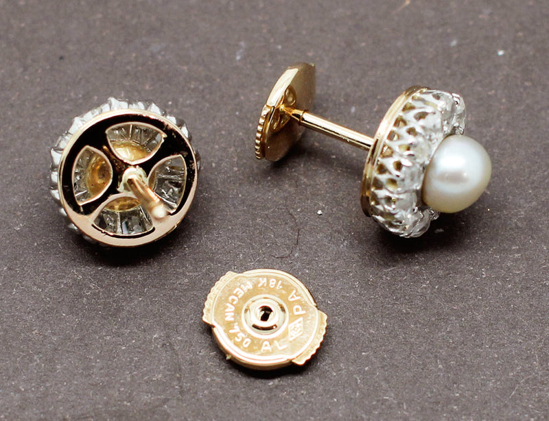 Boucles d'Oreilles Fleur Perle Diamants