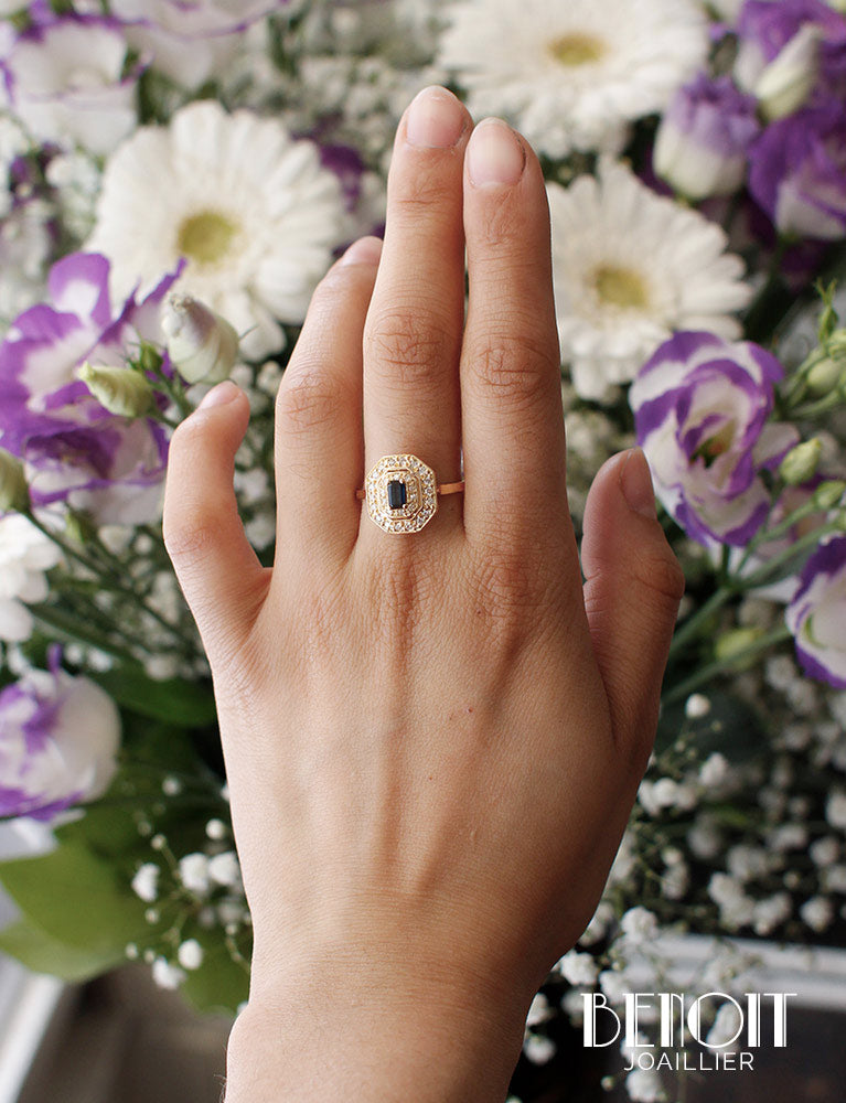 Bague Octogonale Saphir Diamants