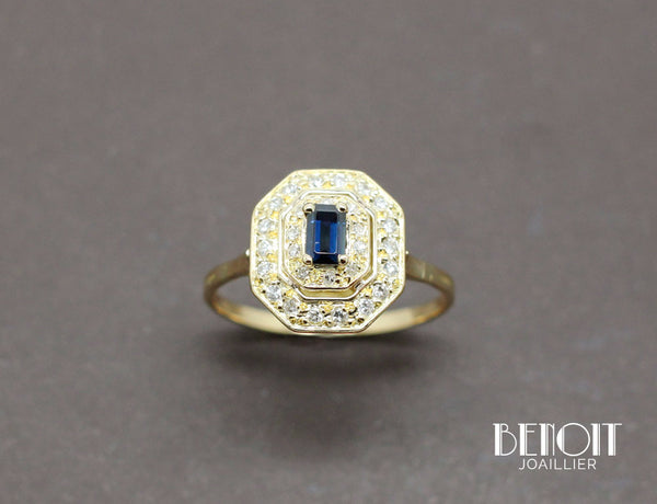 Bague Octogonale Saphir Diamants