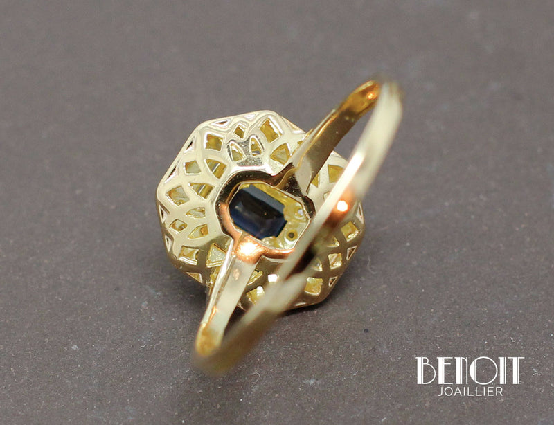 Bague Octogonale Saphir Diamants