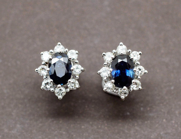 Boucles d'Oreilles Puces Saphirs Diamants