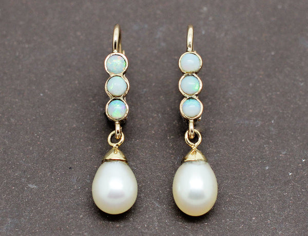 Boucles d'Oreilles Pendantes Opales Perles