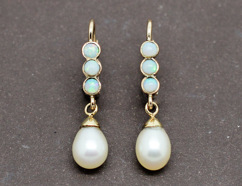 Boucles d'Oreilles Pendantes Opales Perles
