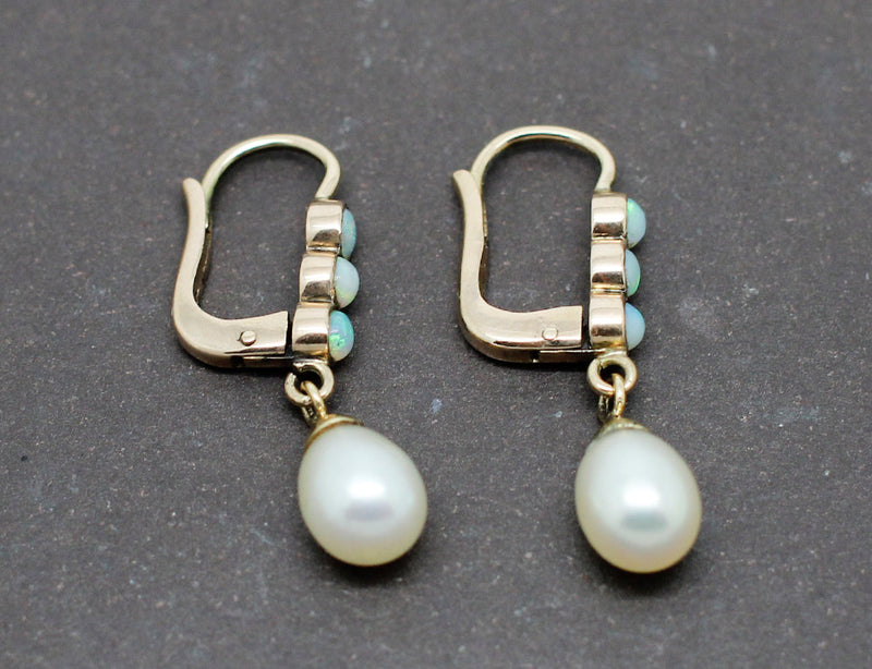 Boucles d'Oreilles Pendantes Opales Perles