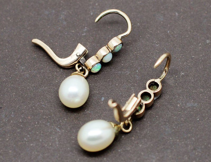 Boucles d'Oreilles Pendantes Opales Perles