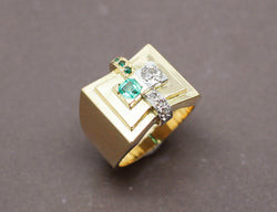 Bague Tank Diamant Emeraude