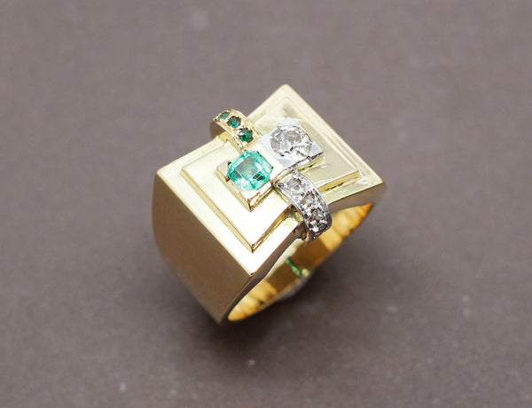 Bague Tank Diamant Emeraude
