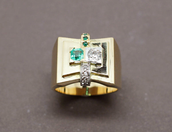 Bague Tank Diamant Emeraude