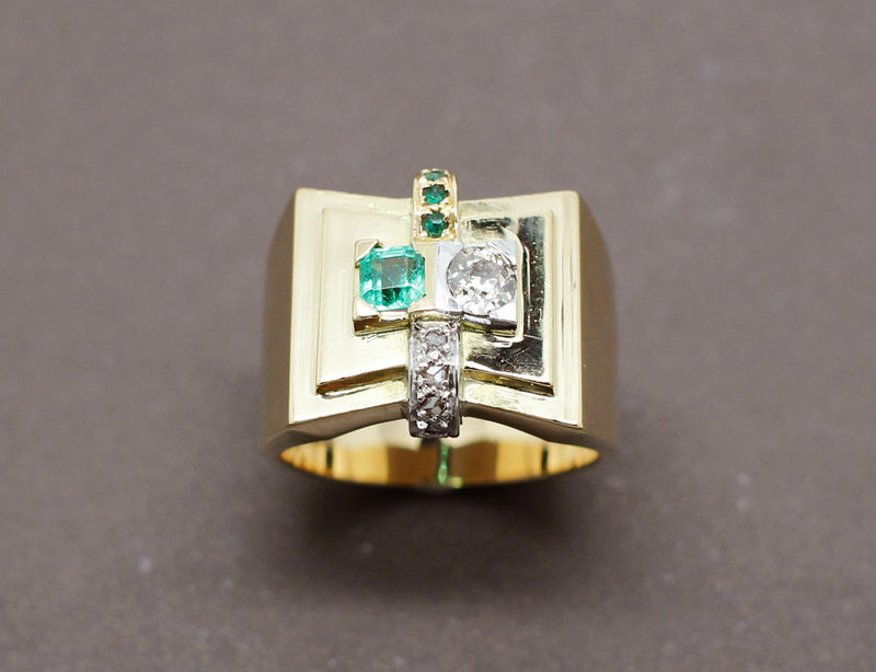 Bague Tank Diamant Emeraude