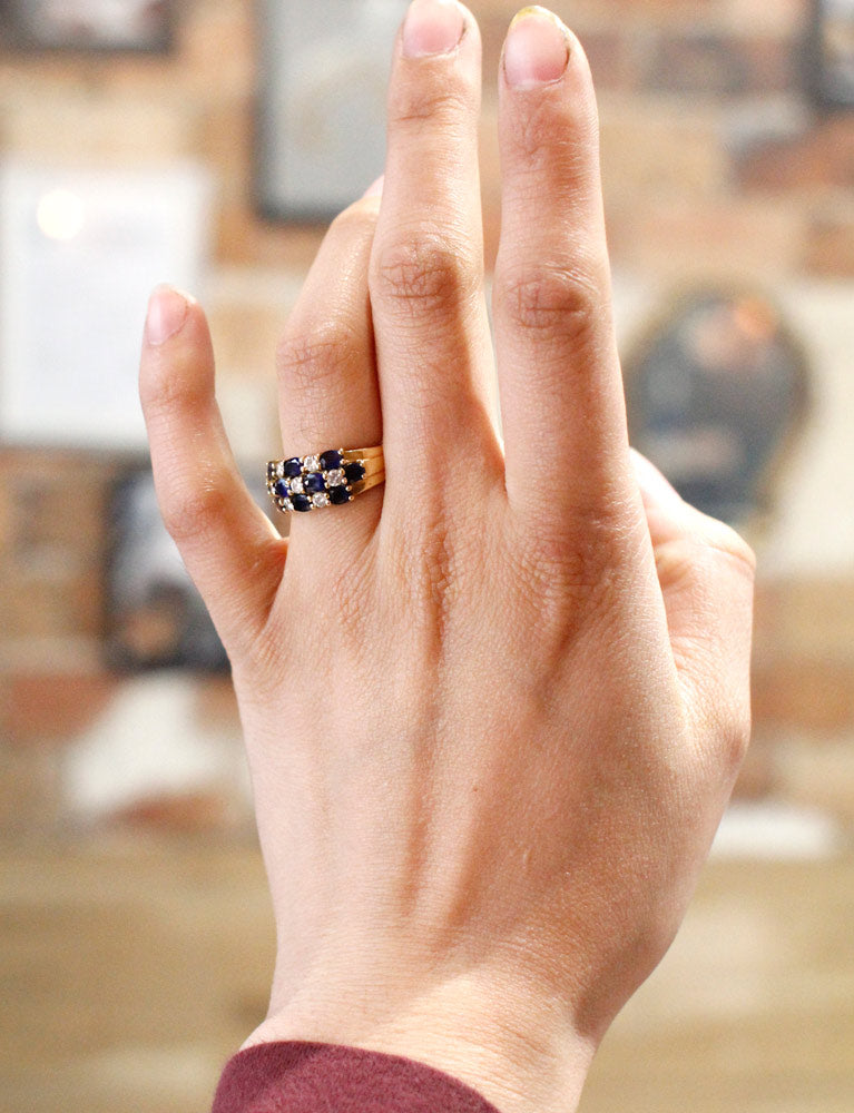 Bague Trois Rangs Saphirs Diamants