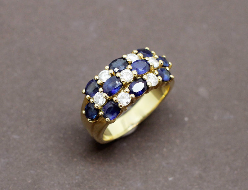 Bague Trois Rangs Saphirs Diamants