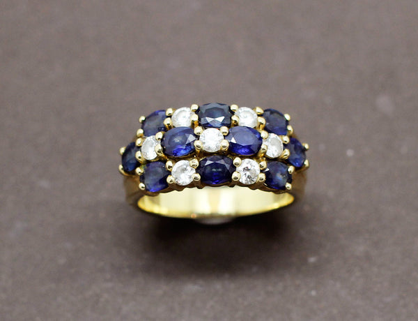 Bague Trois Rangs Saphirs Diamants