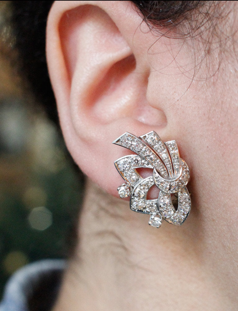 Boucles d'Oreilles Rubans Art Déco Diamants
