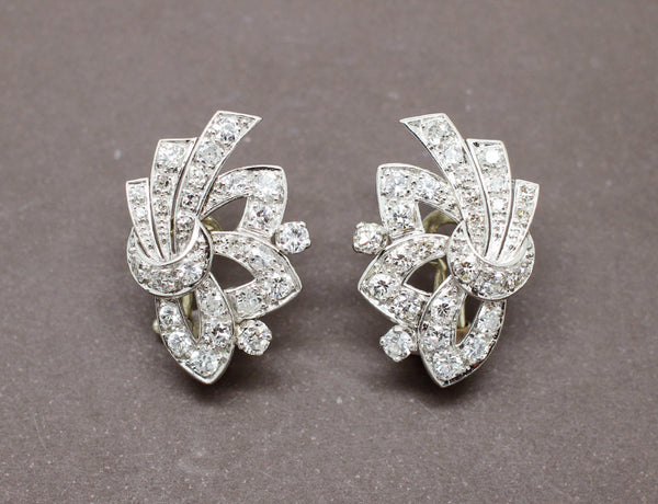 Boucles d'Oreilles Rubans Art Déco Diamants