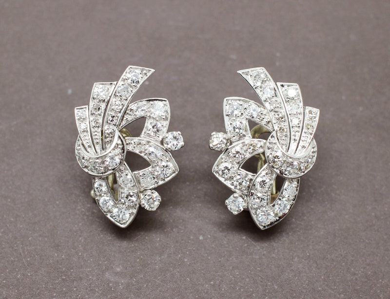 Boucles d'Oreilles Rubans Art Déco Diamants