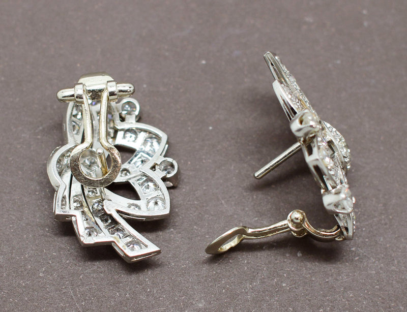 Boucles d'Oreilles Rubans Art Déco Diamants