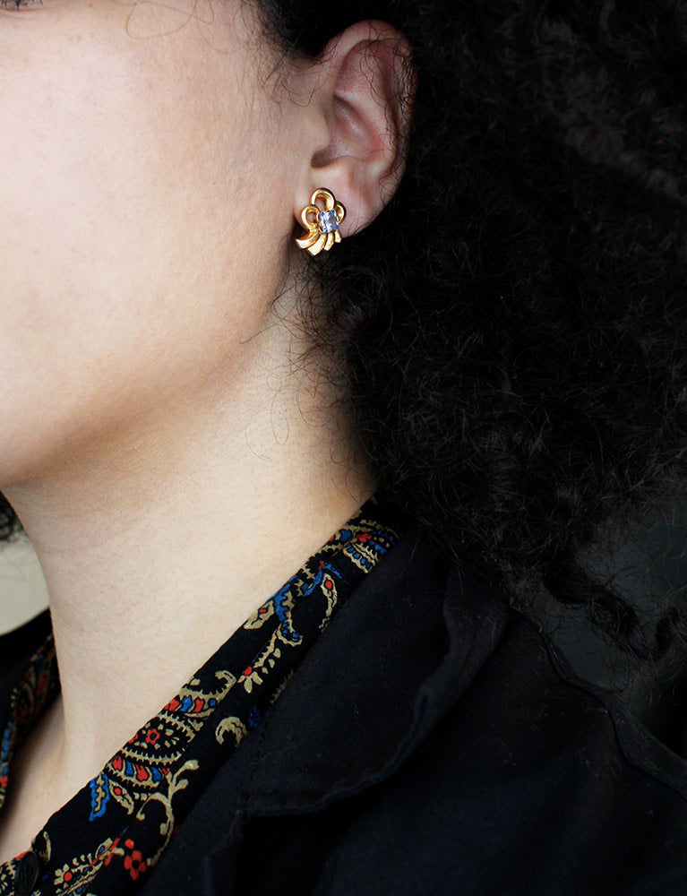 Boucles d'Oreilles 1950 Or Aigues-Marines