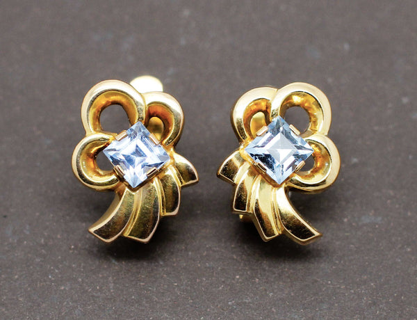 Boucles d'Oreilles 1950 Or Aigues-Marines
